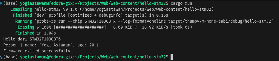 Result hello world STM32F103C8 using Rust language
