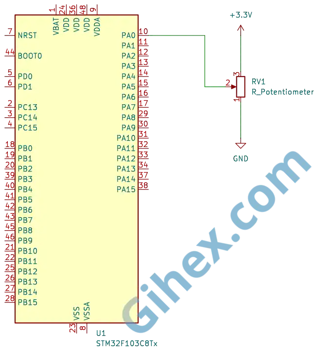 Potentiometer and STM32 Blue Pill Circuit for Analog Input