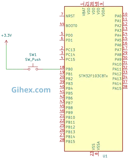 Circuit of push button and STM32F103C8 as Input Pull-Down