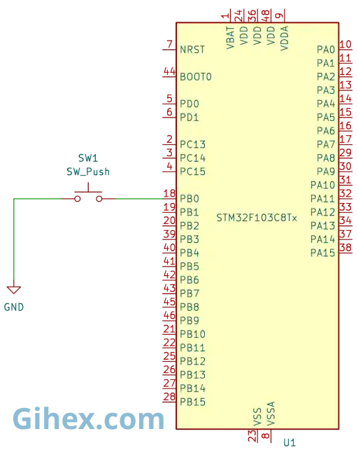 Circuit of  push button and  STM32F103C8 with input Pull-Up configuration