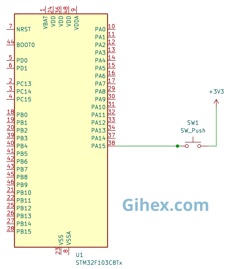 Push button circuit with STM32F103C8 for input capture pin remap
