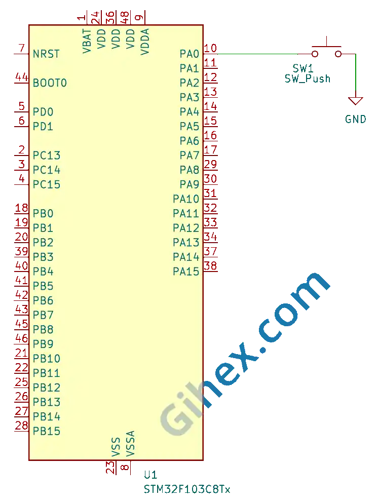 Skematik Push Button dan Blue Pill untuk External Interrupt