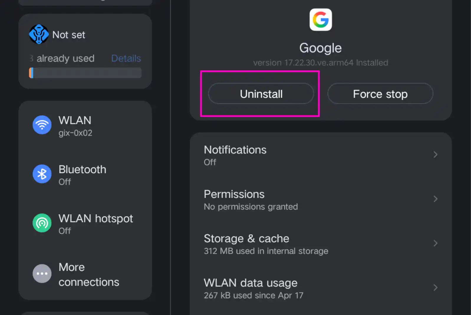 Uninstall Google App